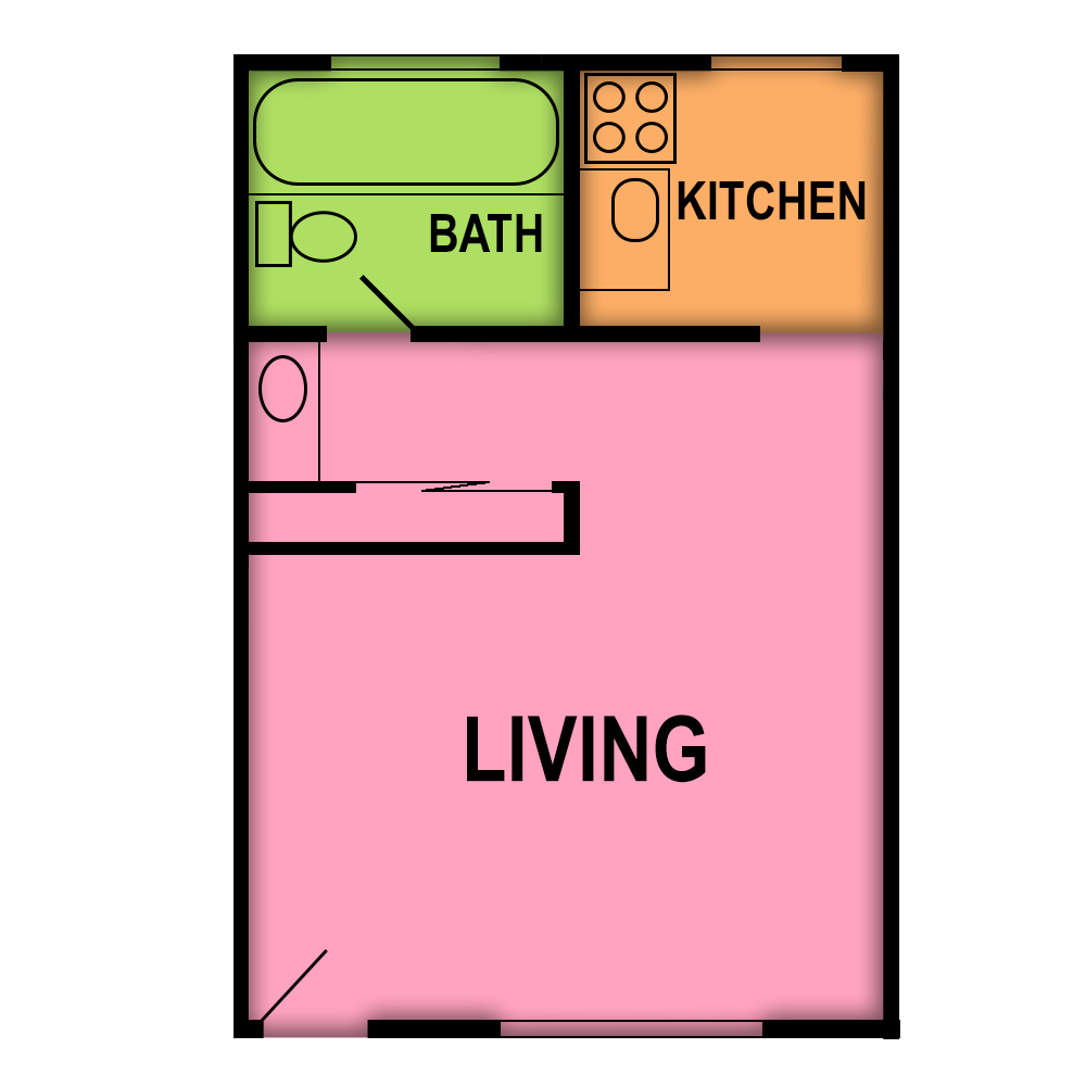 Plan B of Academy Pointe Apartments This image is the visual schematic floorplan representation of Plan B at Academy Pointe Apartments.
